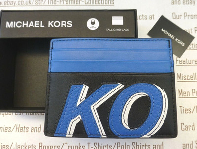 MICHAEL KORS Tall Card Holder Case Mens Pop Blue Tonal Mini Wallet BNIB UVP50 