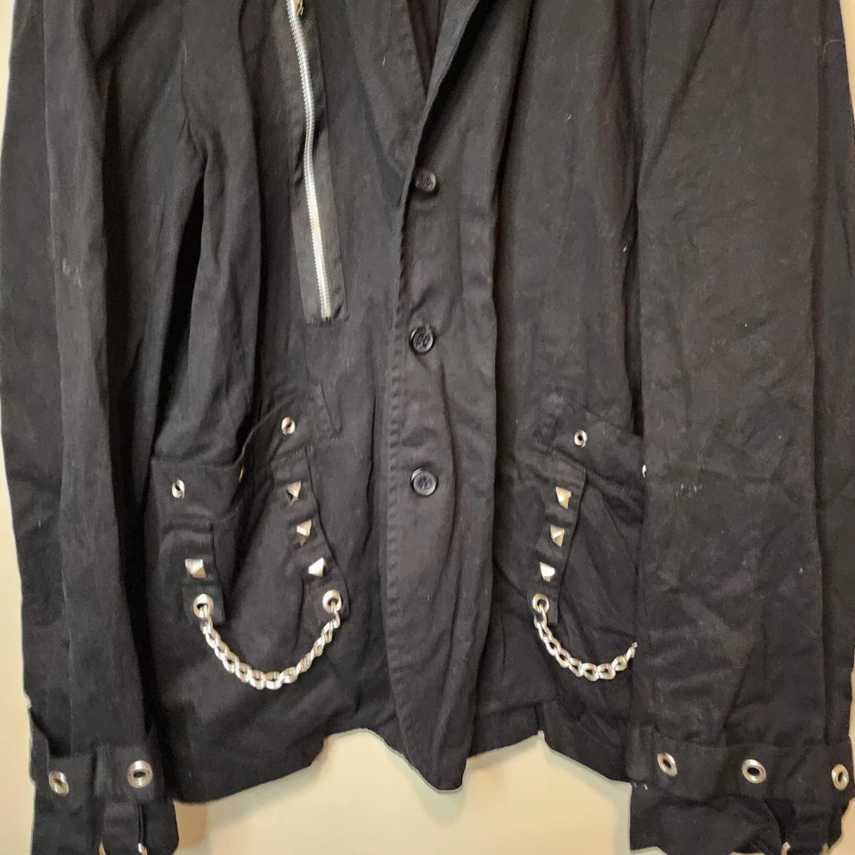 Vintage Tripp NYC Jacket Black Denim Y2K Baggy Punk Chains Goth Mens 2XL - Image 3 of 4