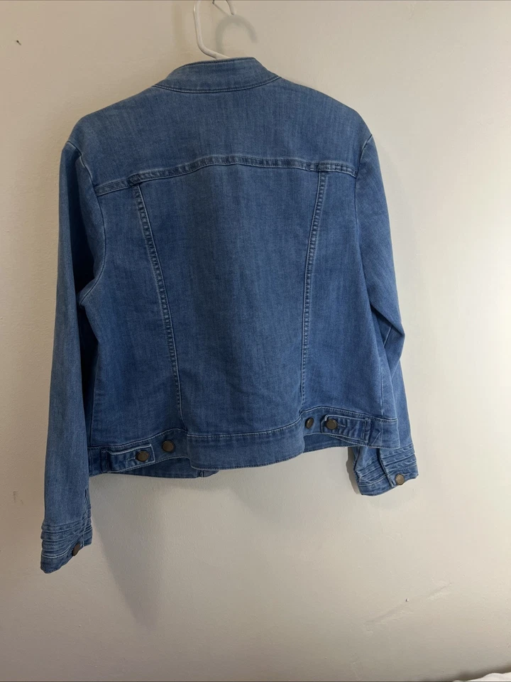 Christopher & Banks Denim Jacket Womens Petite XL Button Up Lace Trim Stretch - Image 4 of 4