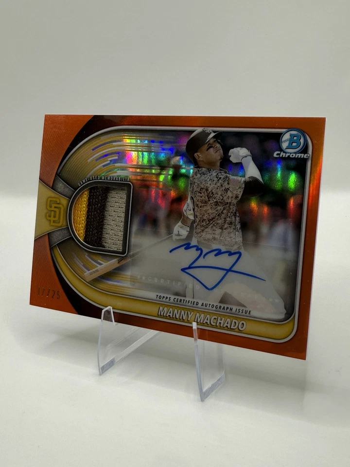 2025 Bowman Chrome Manny Machado RELIC AUTO ORANGE /25 -Tri Color Patch #BCAR-MM - Image 2 of 4