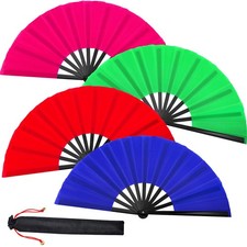 4 Pcs 13 Inch Large Folding Hand Fans Bulk Clapping Popping Rave Fans for Kid...