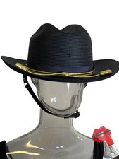 Vintage Stratton Hat Size 7 1/2 Black Self Forming USA Trooper Woven Gold Accent