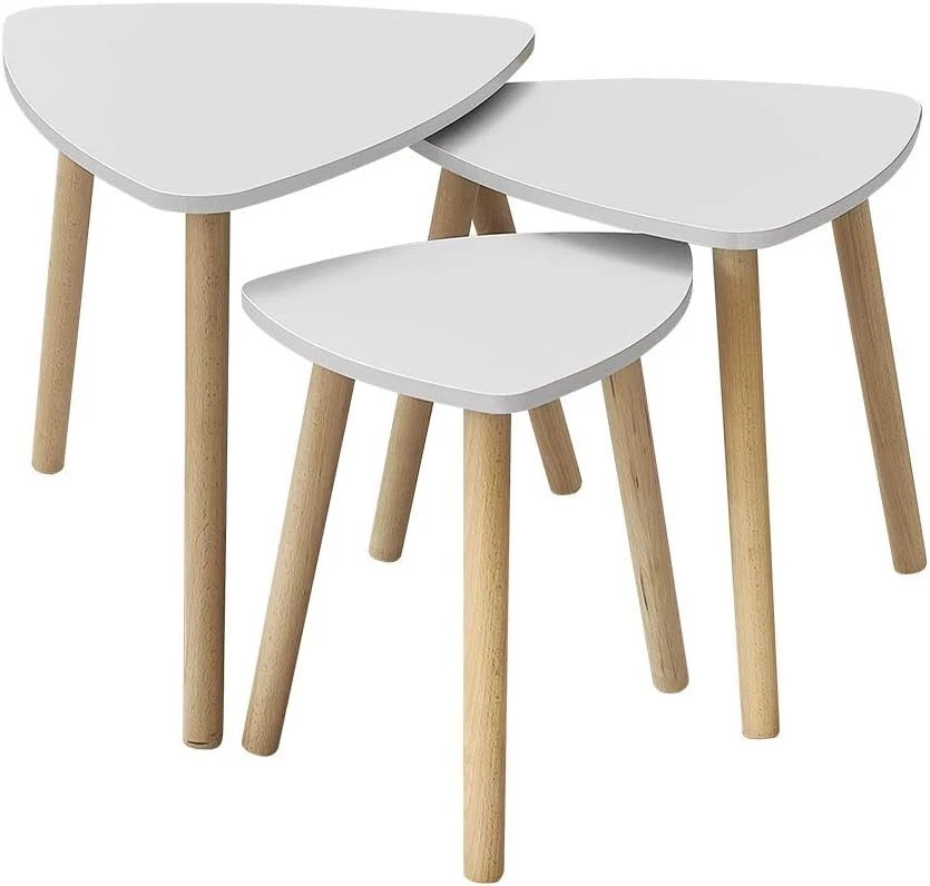 Grey Nesting Coffee Tables Set of 3 Modern Triangular MDF Wood Side End Table - Image 3 of 4