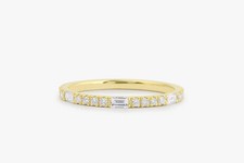 10K Gold Baguette  Round Diamond Ring  Half Eternity Wedding Band