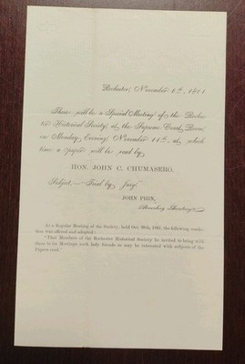 1861 Nov 6 Rochester Ny Hon John C. Chumasero Special Meeting Historical Society