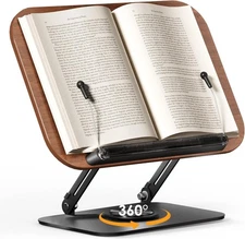 Book Stand for Reading, Adjustable Book Holder with 360° Rotating Bases, Foldab