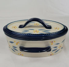 Temp-tations Old World Blue 16 oz Two Handled Lidded Baking Dish Serving Dish