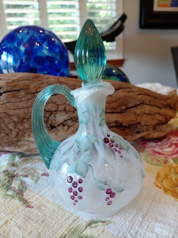 Hand Signed FRANK M FENTON CRUET Hand Painted By Jo Regnold.  Gorgeous Piece