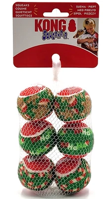 KONG Holiday Christmas Squeakair Tennis Balls 6pk Small Squeaky Dog Fetch Toy 2"