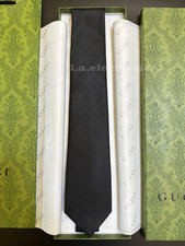 Gucci Tie Mens Black GG interlocking Pattern Logo