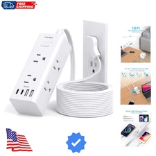 10Ft Extension Cord with Multiple Outlets,Flat Plug Power Strip Surge Protect...