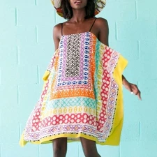 trina turk geometric multicolor resortwear scarf mini dress size M