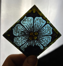 S43 Antique Vtg Art Deco 20s 30s 2.75" Floral Flower Stained Glass Tiles