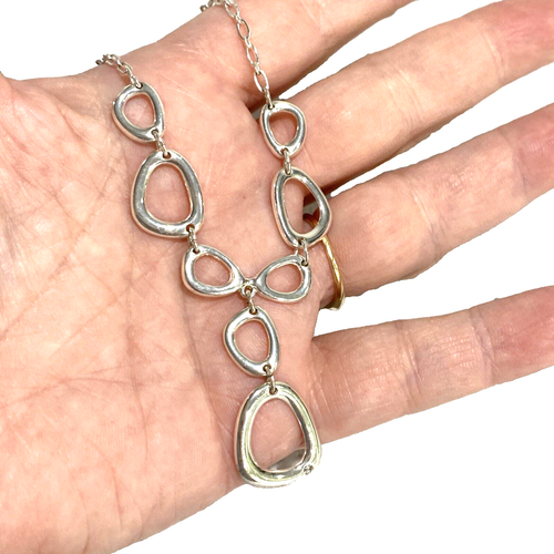 Collar de cadena de plata con marca SAO eslabones colgantes finos estilo arte moderno colgante - Imagen 5 de 8