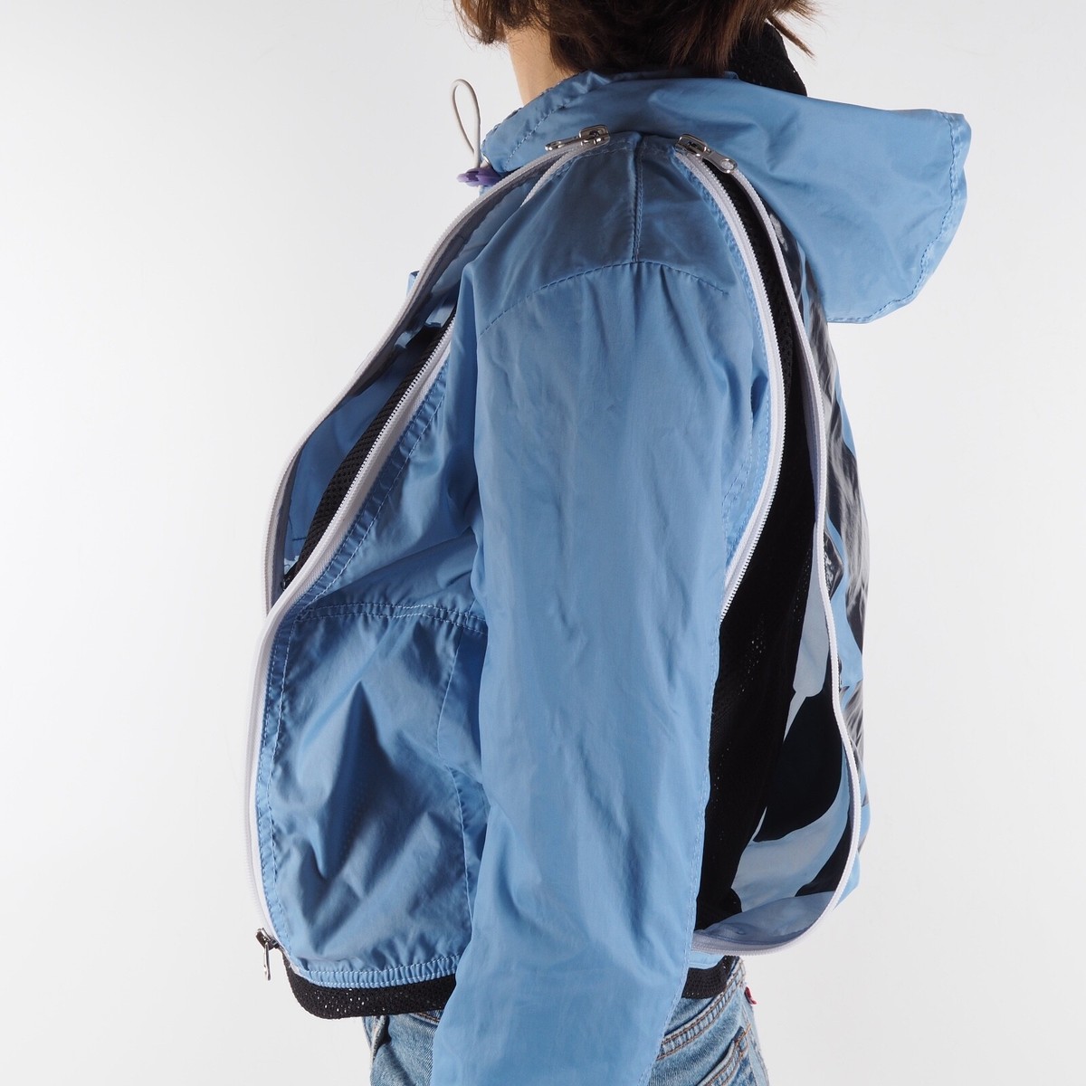 Armani Jeans Vintage Women's Blue Vented Logo Zip Hooded Jacket