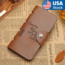 Men's Leather Wallet Bifold ID Card Holder Checkbook Long Clutch Billfold Purse