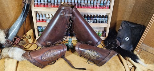 Celtic Padded Leather Bracers Greaves Larp Medieval SCA RenFest - Picture 1 of 3