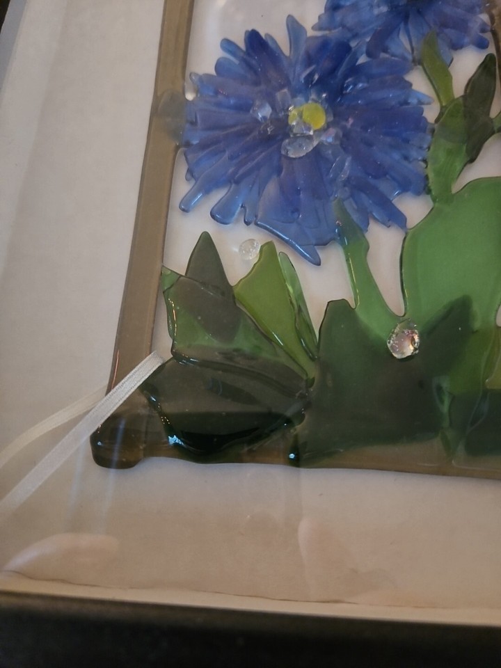 Handmade Estonia Ooak Fused Glass Art Flowers In Framed Shadow Box Urve
