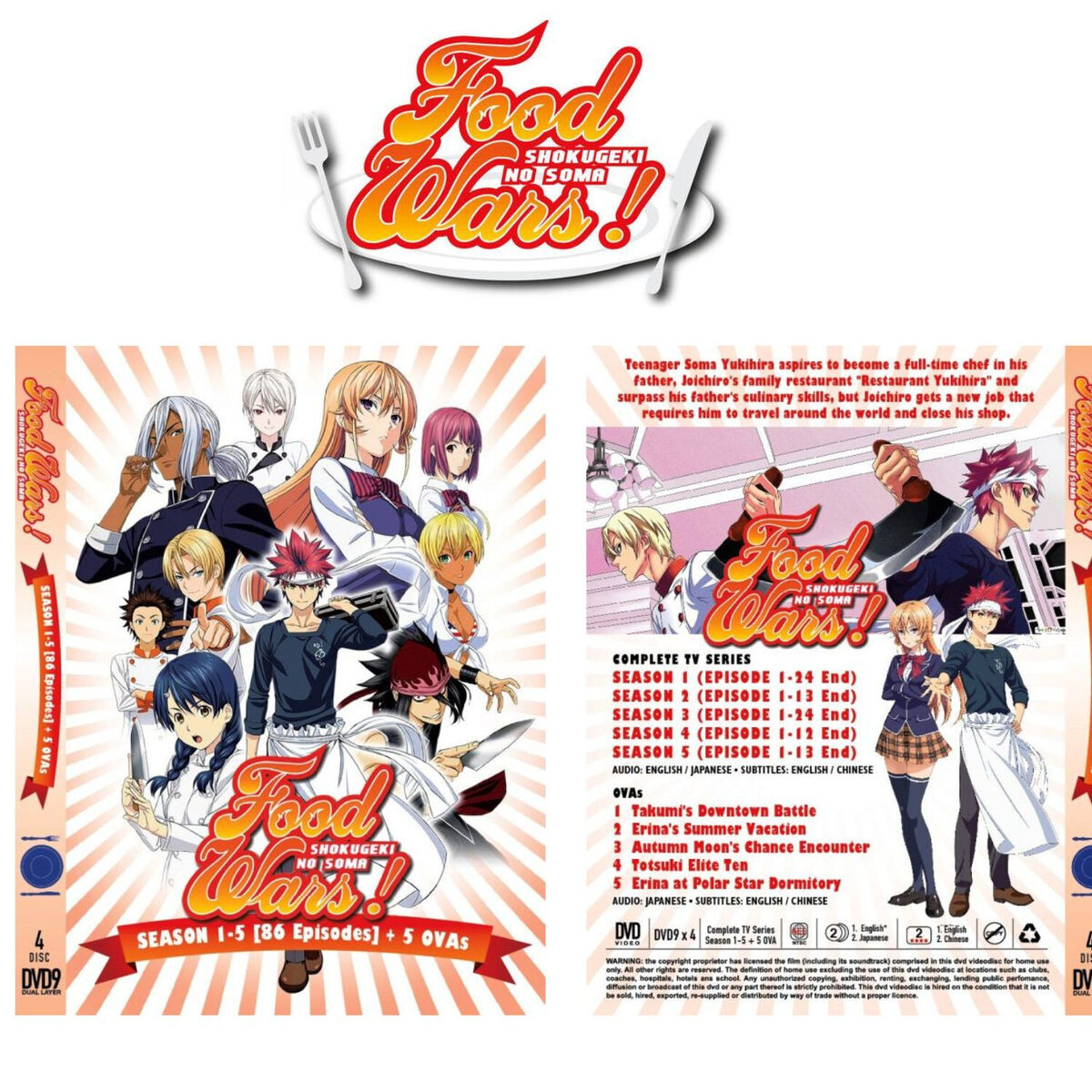 DVD Anime Food Wars! Shokugeki No Soma Season 1-5 Vol.1-86 End English  Subtitle