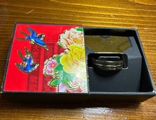 Men's Black Whiskey Barrel Wood Wedding Band 6mm 14K White Gold Inlay Size 7