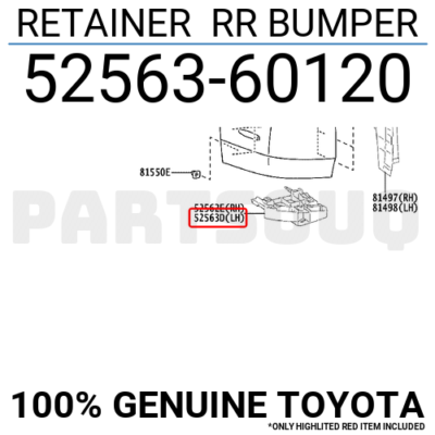 5256360120 Genuine Toyota RETAINER RR BUMPER 52563-60120 | eBay UK
