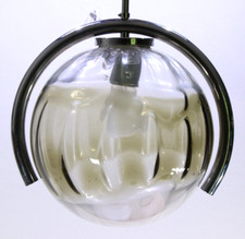 Chrom und Rauchglas Pendelleuchte OBERGLAS AUSTRIA Kugellampe 1970s pendant lamp