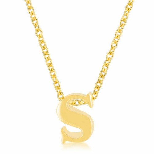 Women's Brass Golden Initial S Pendant Necklace, Size: Small, Grey Type