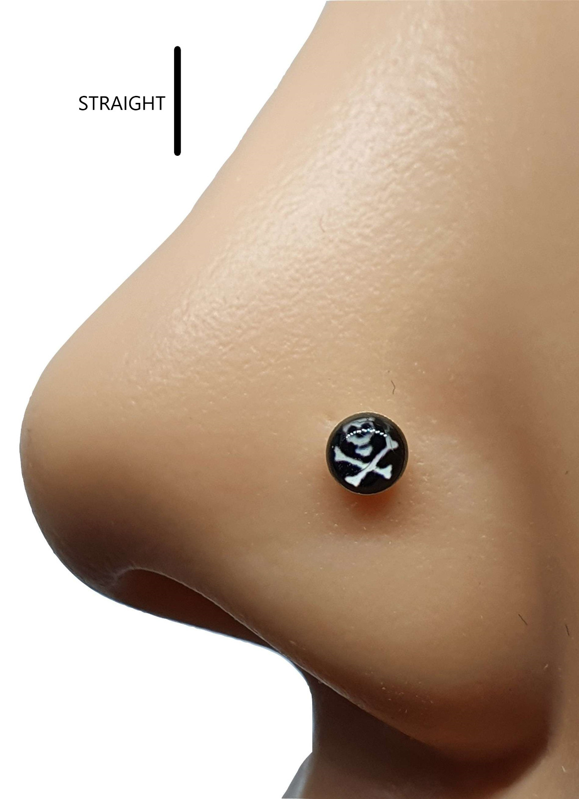 Skull Crossbones Nose Stud 925 Sterling Silver Straight L Bendable Jewellery