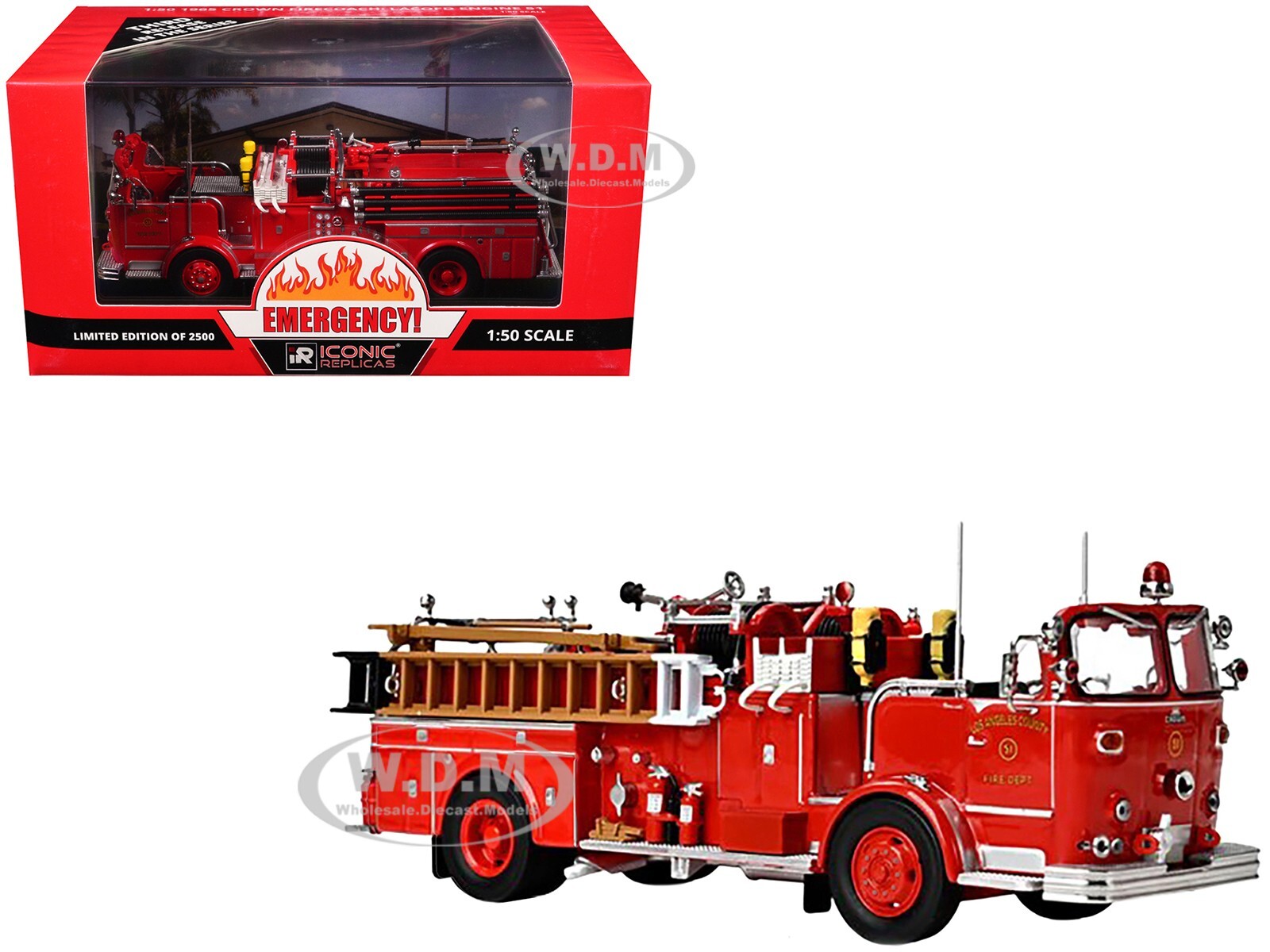 1965 CROWN FIRECOACH LA COUNTY FIRE DEPT 150 BY ICONIC REPLICAS 50-0544 29090₽