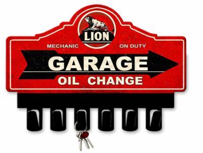 LION GASOLINE 14'' HEAVY DUTY USA MADE METAL KEY HANGER GAS ADVERTISING SIGN