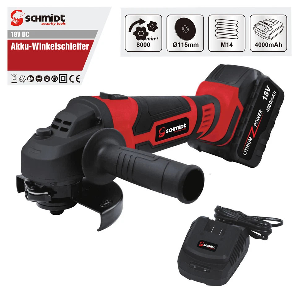 Akku-Winkelschleifer 18V 4.0 Ah Trennschleifer Einhandwinkelschleifer im Koffer - Bild 3 von 4