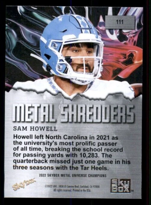 2022 Skybox Metal Universe Champions #111 Sam Howell MS. - Image 2 of 2