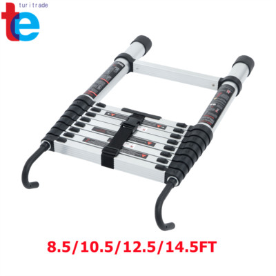 8.5/10.5/12.5/14.5 FT Collapsible Telescopic Extension Ladders Aluminum W/ Hooks