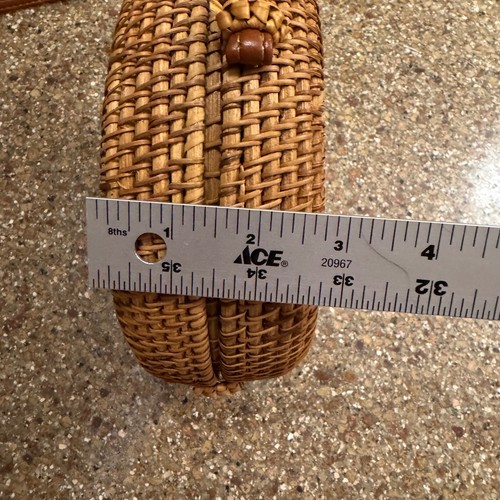 Umhängetasche rund geflochten Rattan Stroh Handtasche Bohemian Sommer Strand klein - Bild 10 von 11