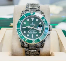 Rolex Submariner 116610LV Silver Oyster Bracelet Green Bezel Custom Engraved