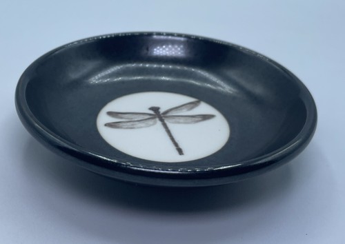 Kotobuki Sushi Salsa Piatto Trinket Libellula Giappone Ceramica Bianco e Nero - Foto 2 di 5