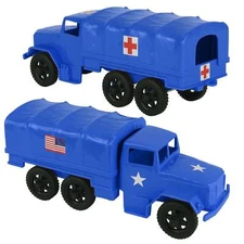TimMee Processed Plastic Deuce & Half Tim Mee Army Men BLUE 2.5 Ton Cargo Trucks
