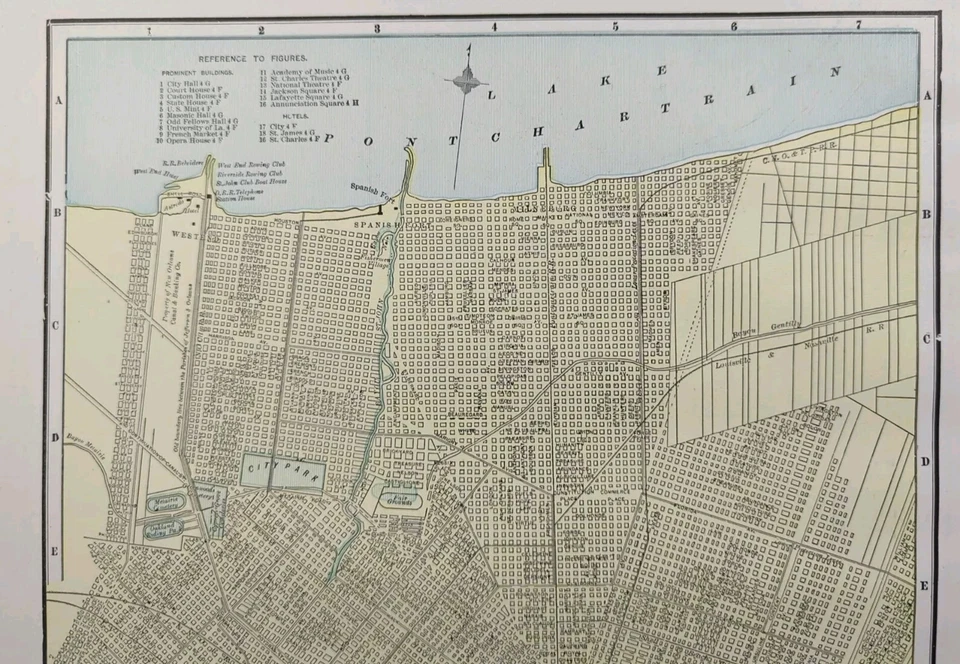 Vintage 1891 NOVO ORLEANS LOUISIANA Mapa 11"x14" Antigo Original VIEUX CARRE - Imagem 3 de 4