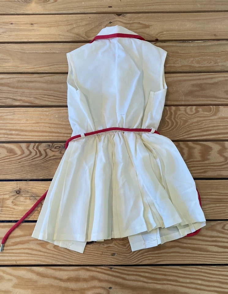 复古手工女孩无袖褶饰连衣裙 4 码象牙色 AH — 第 2/4 张图片