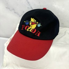 Vtg Y2k 90s Winnie The Pooh Baseball Cap Hat Elastic Back Cap retro Disney Black