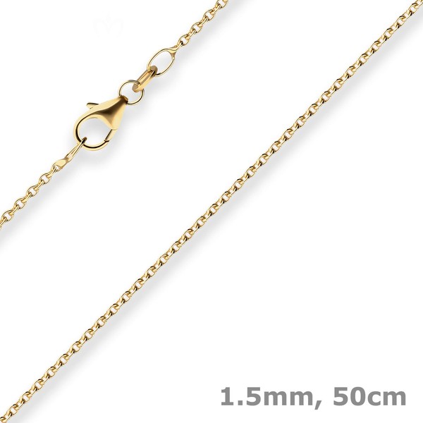 1,5Mm Rund-Ankerkette Kette Collier Aus 750 Gold Gelbgold 50Cm Mit ZwischenöSe-image