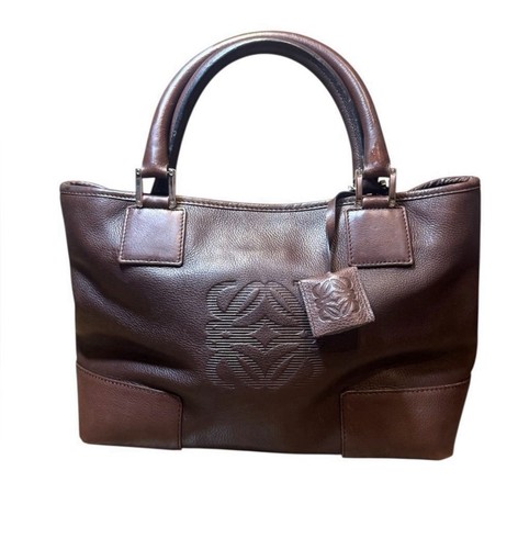 LOEWE Deep Brown Leather Amazona 30 Tote Bag Anagram Small Authentic Fusta