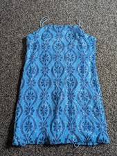 Free People Retro Babe Dress XS Blue Floral Sequins Sparkle Mini Slip Party