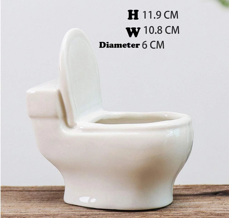 Ceramic White Toilet Plant Pot/Bonsai Pot/Flower Pot/Succulent Planter 4.6" Idea - Image 2 of 4