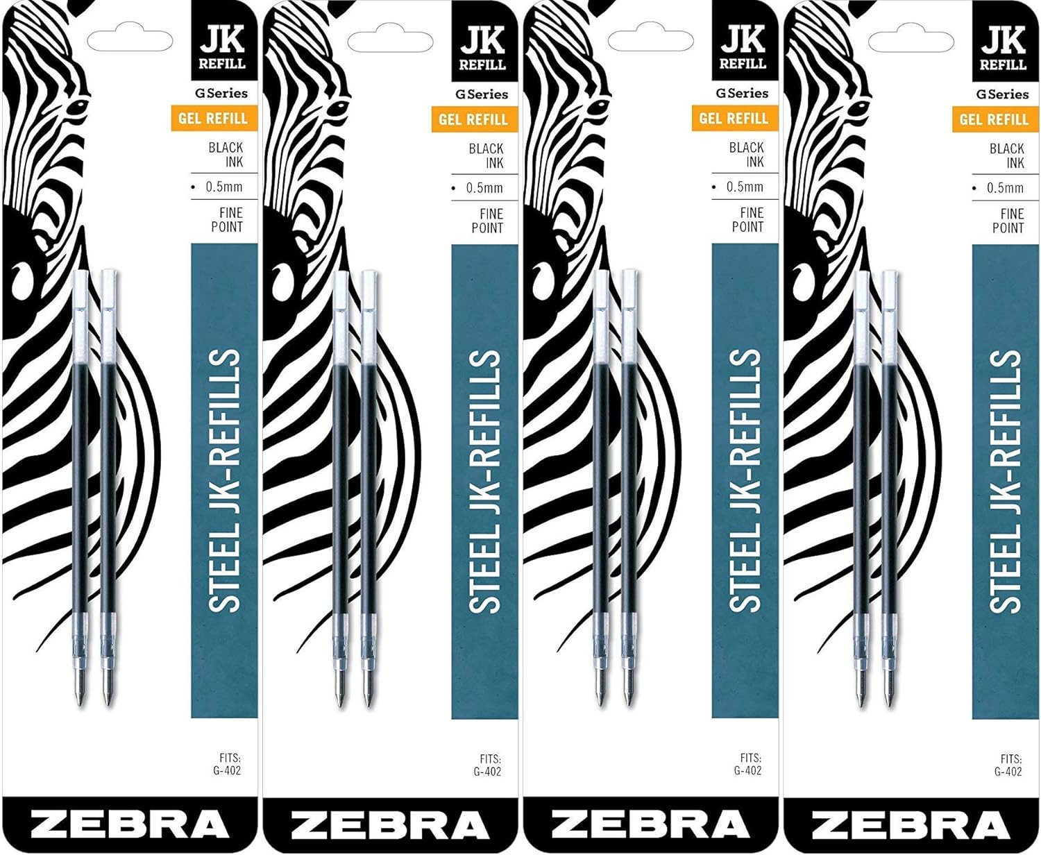 Zebra G-402 Stainless Steel Pen Jk-Refill, Fine Point, 0.5Mm, Black Ink, 8-Coun