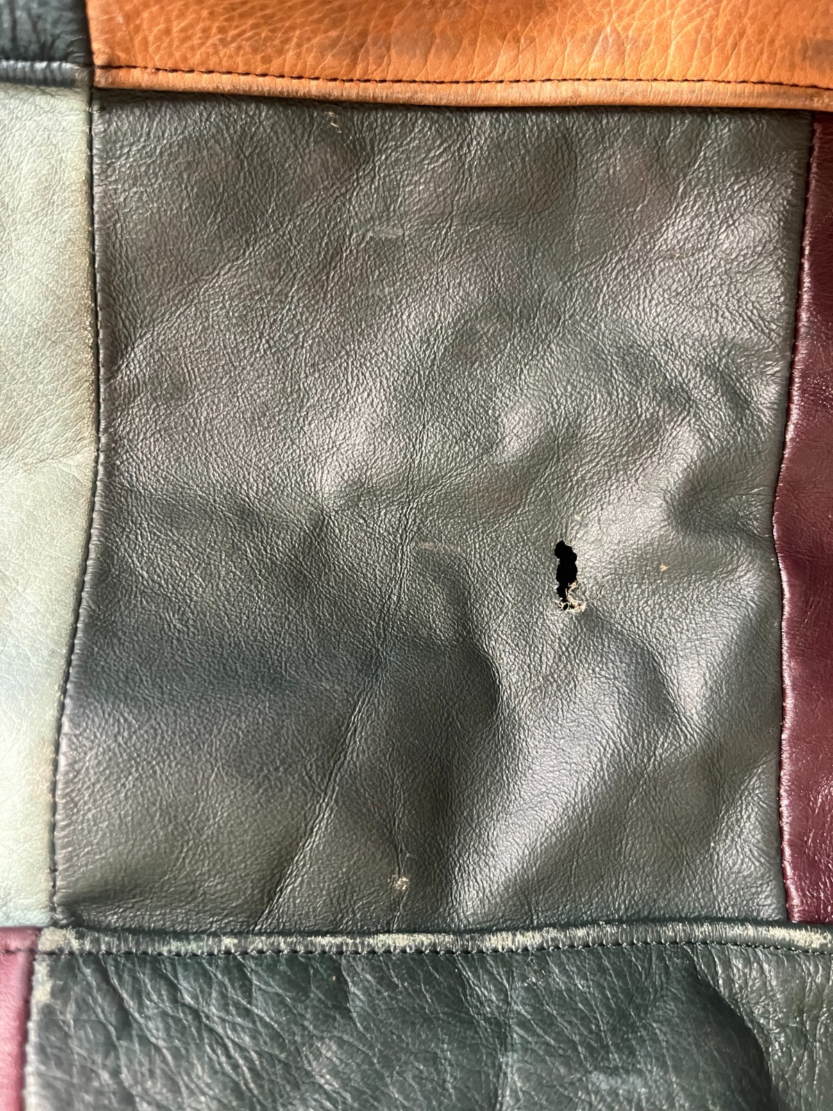 Vintage LEATHER PATCHWORK Large Shoulder Crossbod… - image 10