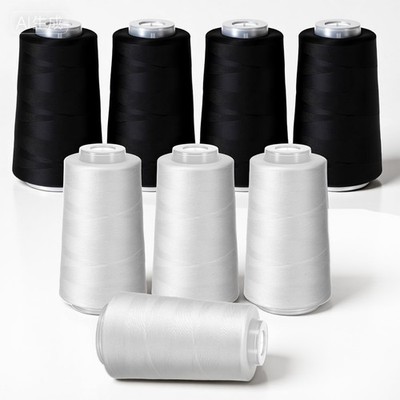 Serger Sewing Thread 40 S/2 3000 Yards Black White Polyester Overlock 8 PCS