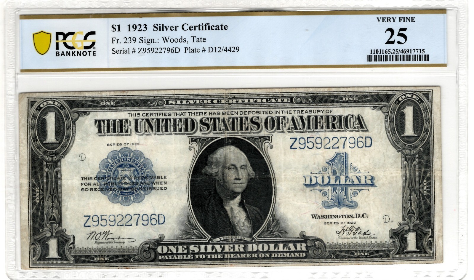 1923 $1 Silver Certificate Fr 239 PCGS Banknote VF25 Large Note | Free ...
