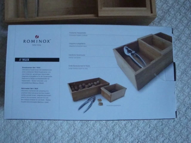 Rominox Nussschale mit Nussknacker 30x16x7,5 cm Bambus & Metall OVP - Bild 3 von 4
