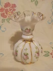 VINTAGE FENTON CHARLETON ROSES SILVER CREST MILK GLASS MELON-STYLE VASE 1955